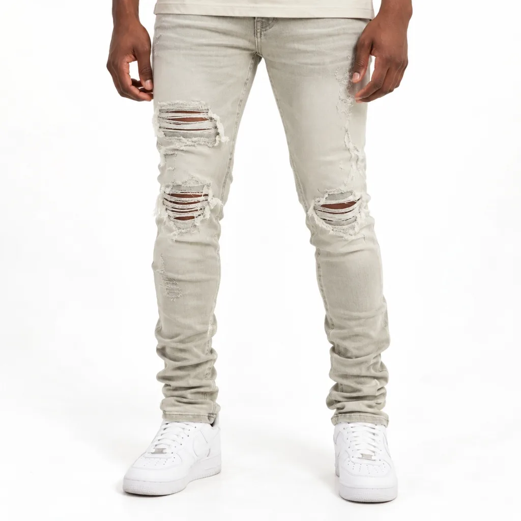 Distressed Stacked Denim Jeans